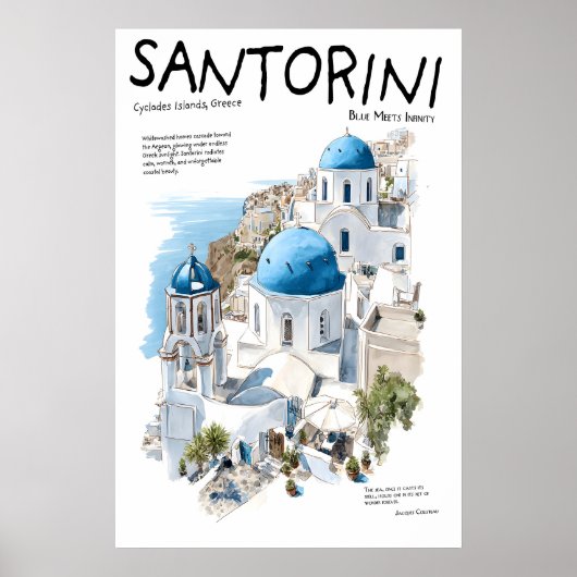 Santorini Greece Poster Blue Dome Churches ポスター (正面)