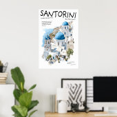 Santorini Greece Poster Blue Dome Churches ポスター (ホームオフィス)