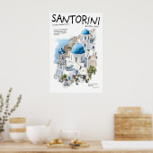 Santorini Greece Poster Blue Dome Churches ポスター (キッチン)