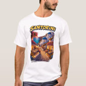 Santorini Greece Travel Illustration T-Shirt Tシャツ (正面)