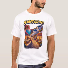 Santorini Greece Travel Illustration T-Shirt Tシャツ