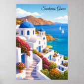 Santorini Greece Vintage Europe Vacation Travel  ポスター (正面)