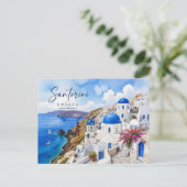 Santorini Greece Watercolor ポストカード (スタンド正面)