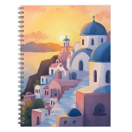 Santorini, Greece | Watercolor Coastline Sunset ノートブック