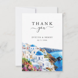 Santorini Greece Watercolor Destination Wedding サンキューカード