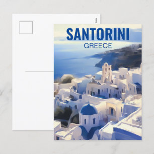 Santorini Greece Watercolor Painting シーズンポストカード