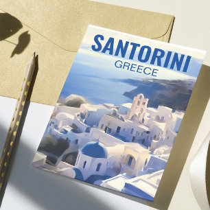 Santorini Greece Watercolor Painting ポストカード