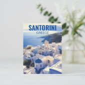 Santorini Greece Watercolor Painting ポストカード (スタンド正面)