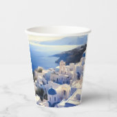 Santorini Greece Watercolor Painting 紙コップ (正面)