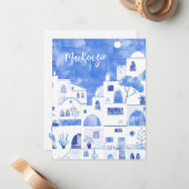 Santorini Greece Watercolor Personalized ノートカード (正面/裏面インサイチュ)