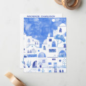Santorini Greece Watercolor Personalized ノートカード (正面/裏面インサイチュ)