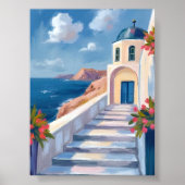 Santorini Greece Watercolor Travel ポスター (正面)