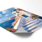 Santorini Greece Watercolor Travel ポスター (角)