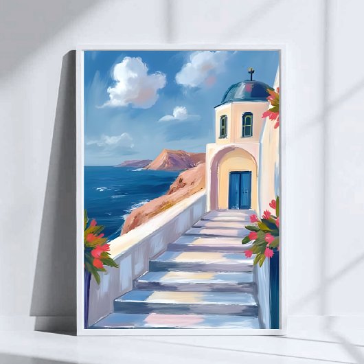 Santorini Greece Watercolor Travel ポスター
