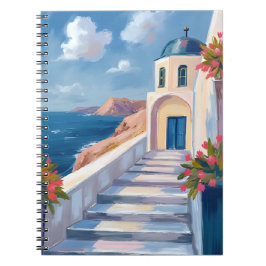 Santorini Greece Watercolor Travel Art ノートブック
