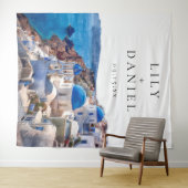 Santorini Greece Wedding Photo Backdrop タペストリー (インサイチュ(横))