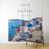 Santorini Greece Wedding Photo Backdrop タペストリー (インサイチュ)