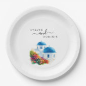 Santorini Greek Island Destination Wedding ペーパープレート (正面)