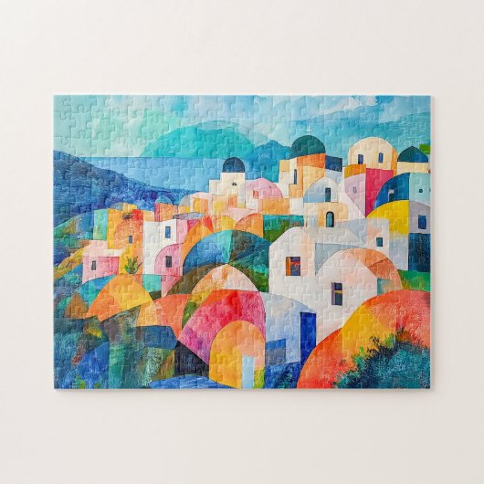 Santorini Hillside in Abstract Hues ジグソーパズル (横)