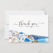 Santorini Island Watercolor Destination Wedding サンキューカード (正面)