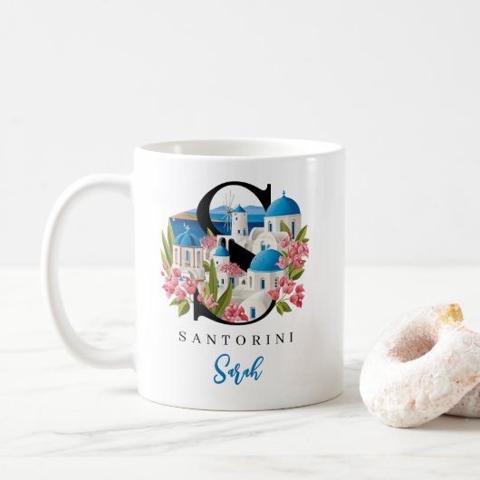 Santorini Monogram Letter S Personalized Gift コーヒーマグカップ (ドーナツ)