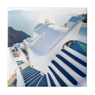 Santorini Oiaのステップ、ギリシャ タイル