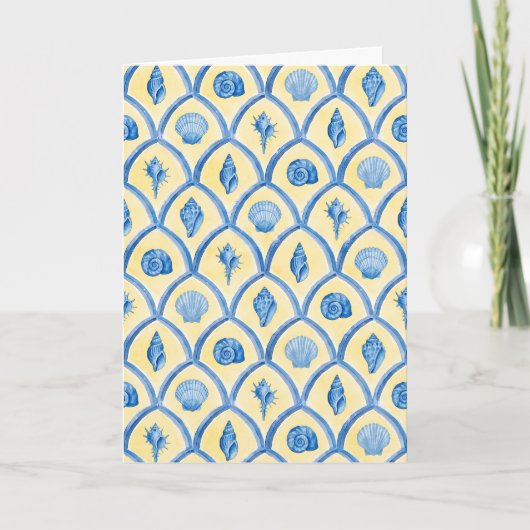 Santorini Shells Yellow Blue Watercolor Stationery カード (正面)