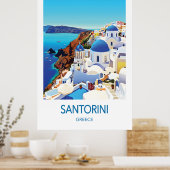 Santorini Travel Poster Greece Art ポスター (キッチン)