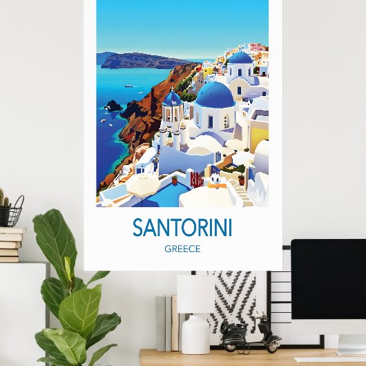 Santorini Travel Poster Greece Art ポスター (ホームオフィス)