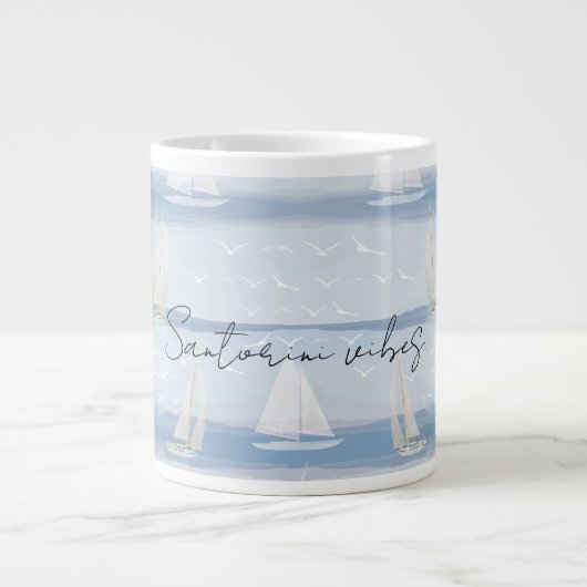 Santorini Vibes Ceramic Mug – Greek Island Sail ジャンボコーヒーマグカップ (正面)