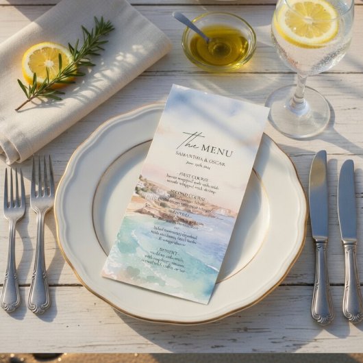 Santorini Wedding Menu Card | Coastal Beach メニュー