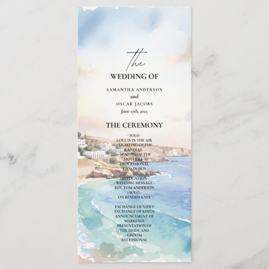 Santorini Wedding Program Template | Mediterranean メニュー (正面)