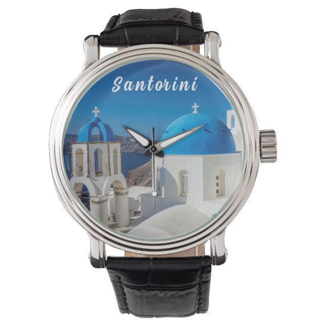 Santorini with blue and white church 腕時計 (正面)