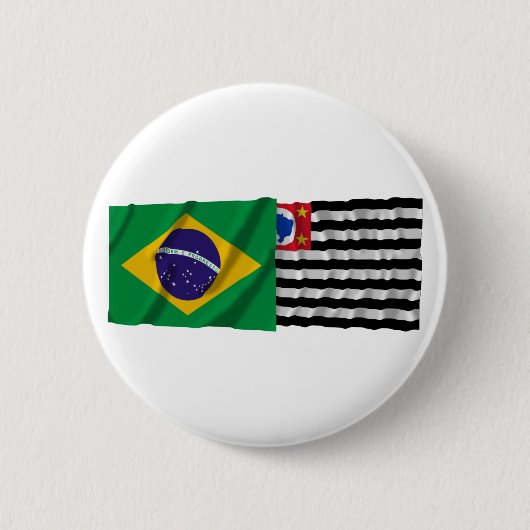 Sãoパウロ及びブラジルの振る旗 缶バッジ (正面)