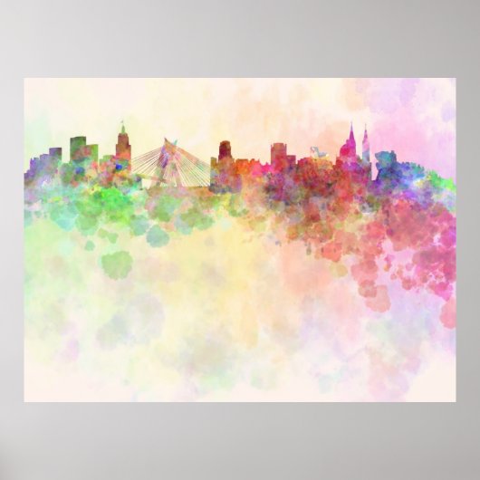 Sao Paulo skyline in watercolor background ポスター (正面)