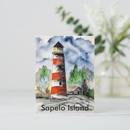 Sapeloの島の灯台ジョージアの航海のな芸術のギフト ポストカード (スタンド正面)