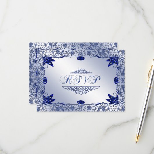 Sapphire 45th 結婚's Anniversary RSVPカード (正面/裏面インサイチュ)