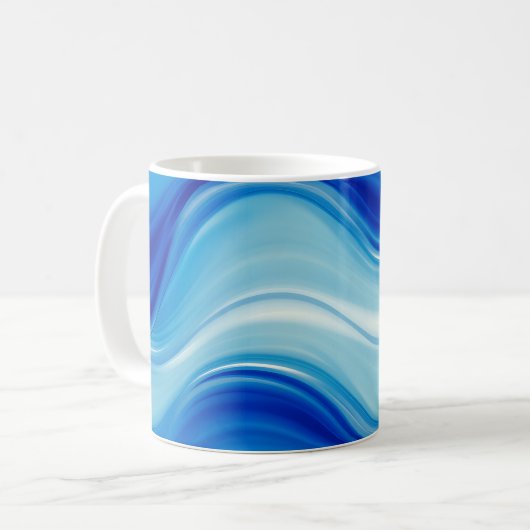 Sapphire Abstract Wave Glow Art コーヒーマグカップ (正面左)