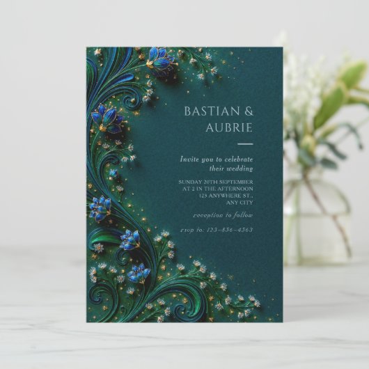 Sapphire Bloom Emerald Wedding 招待状 (スタンド正面)