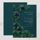 Sapphire Bloom Emerald Wedding 招待状 (正面/裏面)