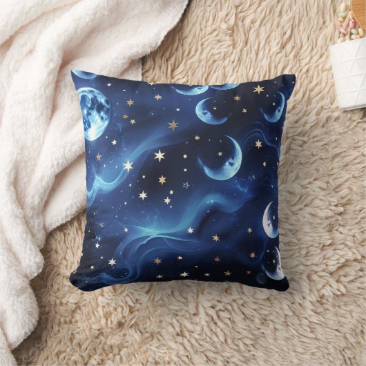 Sapphire Blue Celestial Moon Pillow クッション (ブランケット)