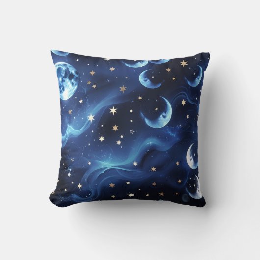 Sapphire Blue Celestial Moon Pillow クッション (正面)
