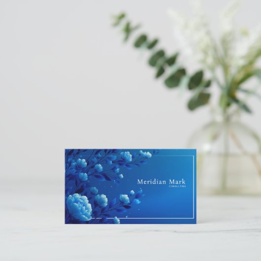 Sapphire Blue Floral Modern Geometric Elegant 名刺 (スタンド正面)