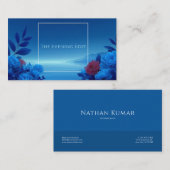 Sapphire Blue Floral Modern Geometric Ocean 名刺 (正面/裏面)