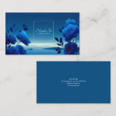 Sapphire Blue Floral Modern Geometric Ocean 名刺 (正面/裏面)