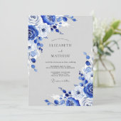 Sapphire Blue Frosty Winter Wedding 招待状 (スタンド正面)