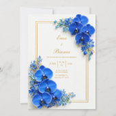 Sapphire Blue Gilded Orchid Botanical Wedding 招待状 (正面)