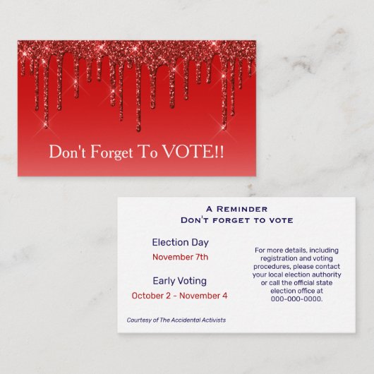 Sapphire Blue Glitter Drip Vote Reminder 名刺 (正面/裏面)