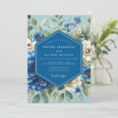 Sapphire Blue Painterly Bloom Wedding 招待状 (スタンド正面)