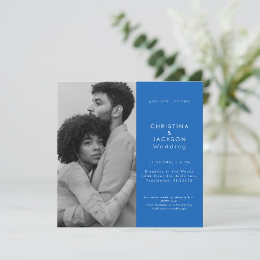 Sapphire Blue Photo Square Wedding 招待状 (スタンド正面)